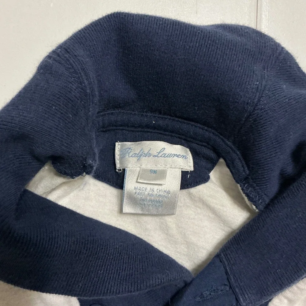Polo Ralph Lauren Bear AOP‎ Footie Sleeper Baby Boy 9M Heather Grey Navy Preppy